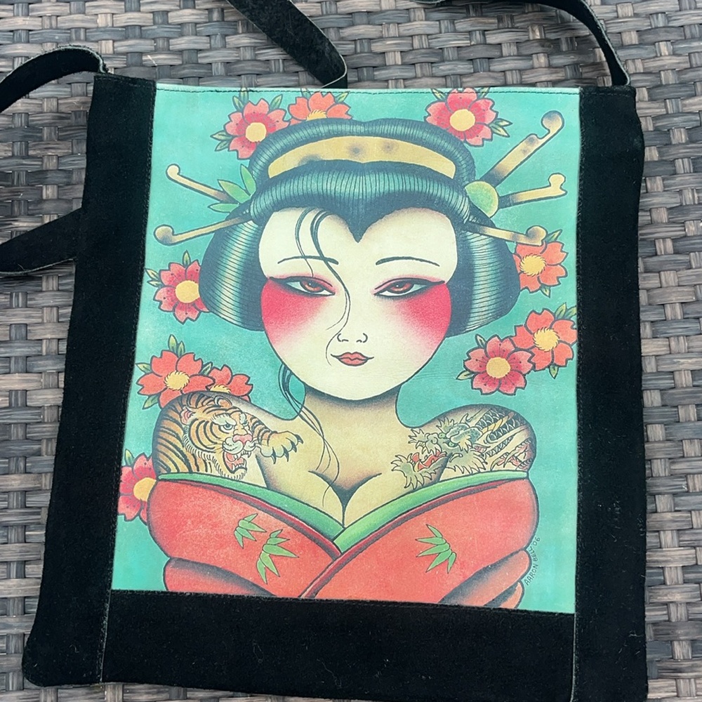 💥Rare VTG /Deadstock Aron Bell Slave To The Needle Geisha Girl Leather/Suede Bag